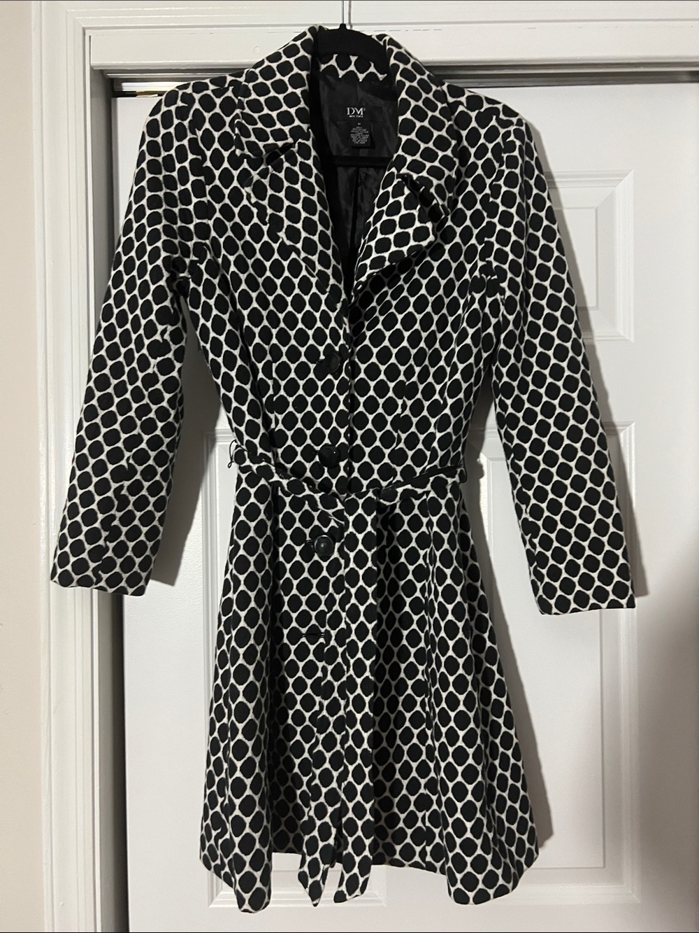 DM New York Black and White Patterned Trench Coat
